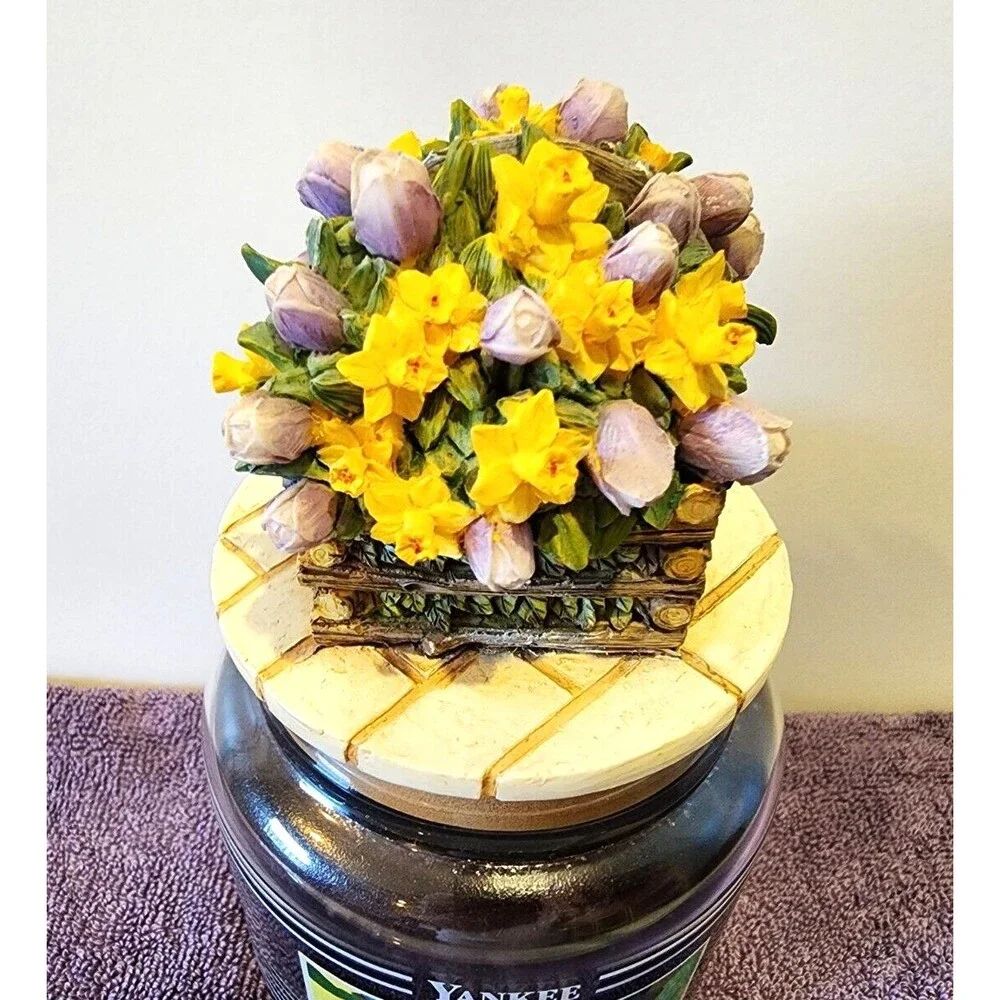 VINEYARD Yankee Candle Black Band ORIGINAL 14.5oz WHITE LABEL & Flower‎ Topper